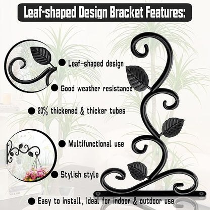 Plant Hanging Bracket, 10 inch Wall Mount Plant Hanger Outdoor Indoor, Decorative Outdoor Hanging Plant Bracket Hooks for Planter Flower Bird Feeder Lanterns Wind Chimes 2 Count