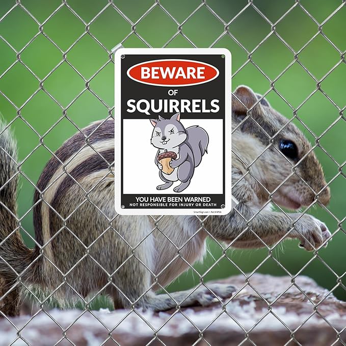 SmartSign Aluminum Squirrel Sign - 10"x7", 40 mil Laminated Rust-free - Humor Squirrel Themed Decorative Signage for Garden, Patio, Gifts - Made in USA