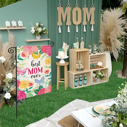 Mother's Day Garden Flags for Outside, Best MON Ever Floral Yard Decoration, Small Gift for Mom Grandmom, Seasonal Outdoor Decor for Farmhouse Summer Holiday,12x18 Inch Double Sided