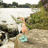 Wooden Crafted Duck Figurine with Spotty Wellies Funny Standing Duck Statues Decorative Resin Rain Boot Animal Sculpture Collectible Crafts Waterproof Garden Lawn Ornament (Green, 5.9Inch)