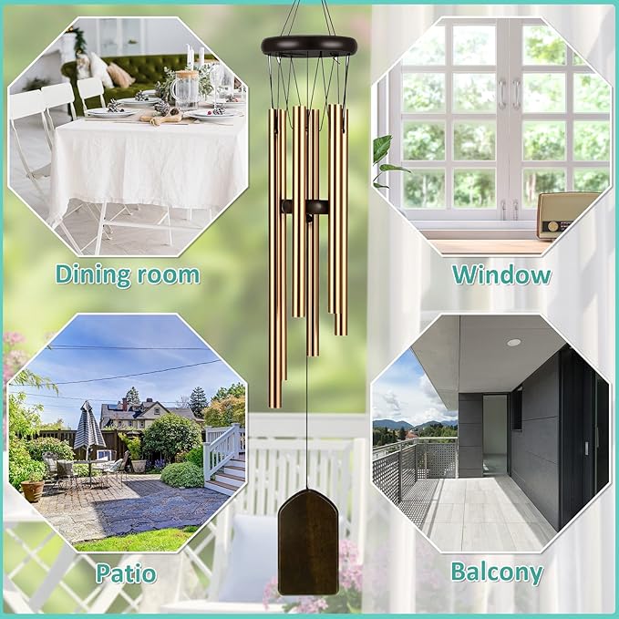 Yahenda 6 Pieces Rustic Wind Chimes 28 Inch Deep Tone Wind Chimes with 6 Aluminum Tubes Memorial Outdoors Soothing Melody for Farmhouse Garden Patio Home Decor(Bronze)