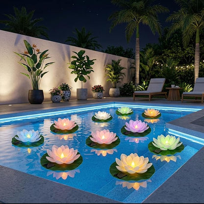 12 PCS Solar Powered Floating Lotus Lights - 7.09'' Waterproof Floating Flower Light, Solar Water Activated Colorful Pool Lotus Lamp for Garden Pond Wedding Anniversary Party Decor (Multicolor)