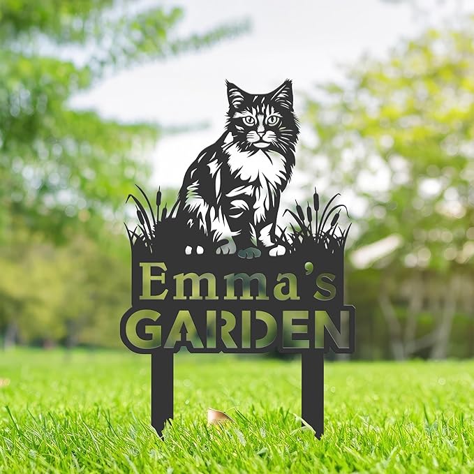 Personalized Cute Cat Kitten Metal Garden Sign,Custom Yard Sign With Stake,Outdoor Garden Décor,Pet Cat Lawn Garden Decorated Statue,Cat Sympathy Yard Metal Sign,Cat Lover Gifts Kailyard Plaque.