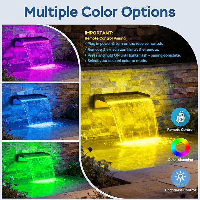 All-in-1 Pond Waterfall Kit with LED Light, 12-inch Stainless Steel Spillway with 660GPH Pump Filter Box, 3-Stage Filtration Outdoor Waterfall for Water Feature, Garden, Backyard, Pool