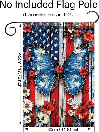 Spring Summer Garden Flag 12x18 Inch Patriotic Butterfly American Outdoor Floral Rustic Wood Art Design Outdoor Yard Porch Lawn for Seasonal Americana Farmhouse Home Decor