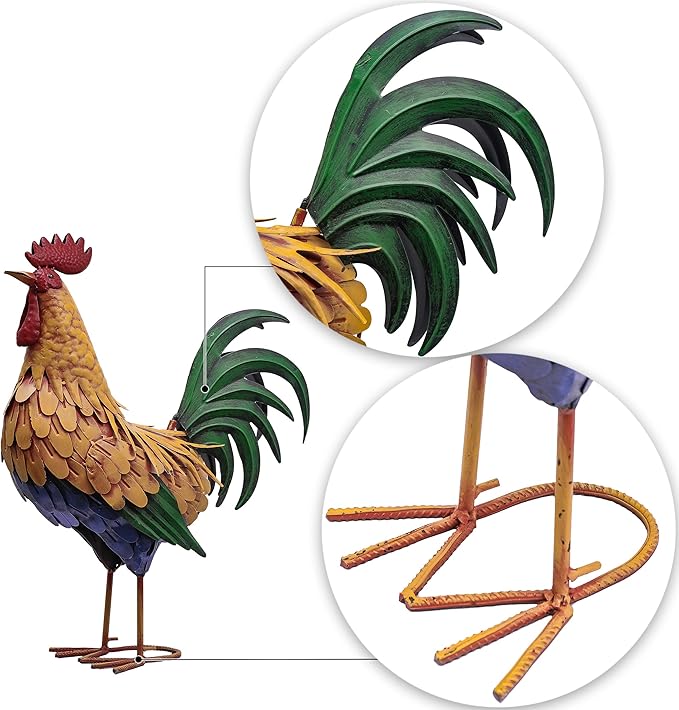 TERESA'S COLLECTIONS Large Metal Rooster Garden Statues Decor, 21 Inch Outdoor Chicken Sculpture Figurines Bird Yard Art for Farm Patio Lawn Kitchen Decorations,Housewarming Gift