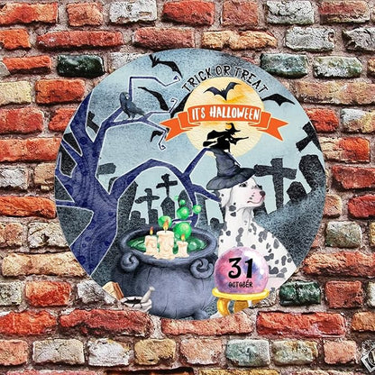Retro Metal Sign 12"x12",Happy Halloween Scary Night Grave Witch Bats Trick Or Treat Dog Aluminum Tin Metal Sign for Home Living Room Bedroom Garden Farm Patio Decor Wall Art Poster