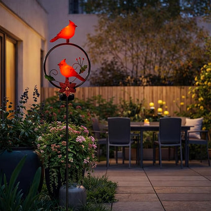 Cardinal Garden Decor Red Cardinal Figurine Solar Lights Garden Stake Outdoor Decor, Christmas Yard Decorations for Patio Porch Pathway Lawn Ornaments, Cemetery Solar Light Red Bird Gift
