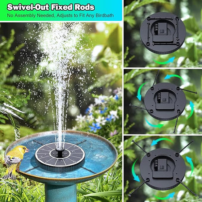 SZMP 3.5W Glass Solar Fountain with Swivel-Out Fixed Rods, Solar Bird Bath Fountains with LED Lights and 2000mAh Battery, 7 Nozzles, Outdoor Solar Water Fountain Pump for Garden, Pool, Pond (White)