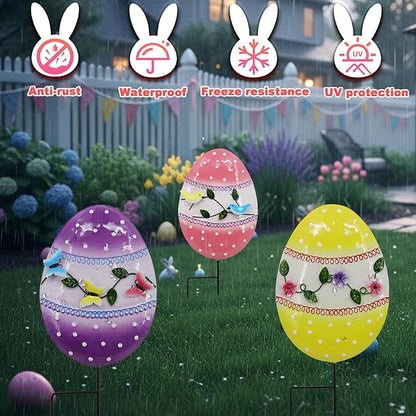3 Pcs Easter Decorations Outdoor Metal Easter Eggs Yard Signs Decorative Garden Stakes Eggs Lawn Decorations Yard Decor for Spring Ornament Lawn Pathway Garde