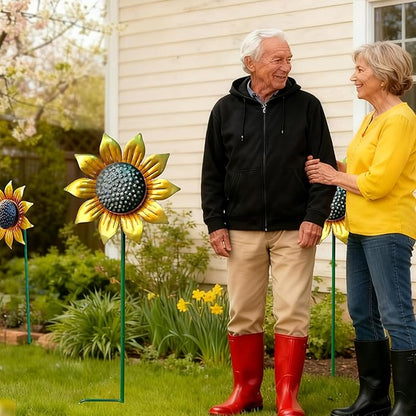 Metal Sunflower Flower Garden Stakes, Wind Catcher Spinner Garden Stakes, Garden Windmill Stakes Outdoor Wind Catchers, Yard Decor Stakes, Set of 5