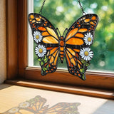 Vivid Tiffany Butterfly Floral Acrylic Suncatcher Stained Glass Effect Window Car Hanging Christmas Ornament Indoor Outdoor Decor Garden Sun Catcher Panel for Butterfly Lover for Women Mom Grandma