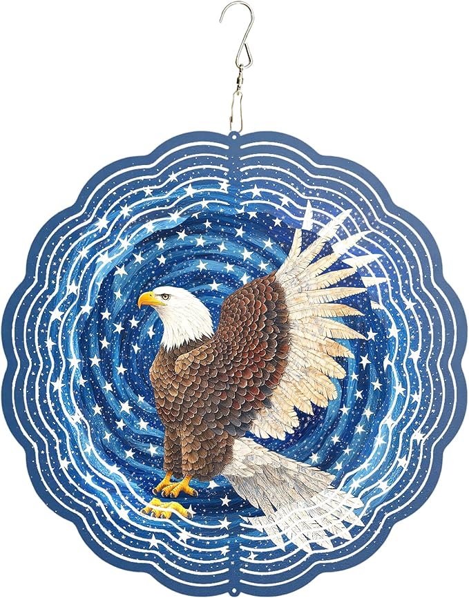 10x10 Inch Wind Spinner Outdoor Hanging Eagle Stars Swirl Metal Kinetic Spiral Ornament for Yard Garden Patio Porch Balcony Tree Window Hanging Decor Gift