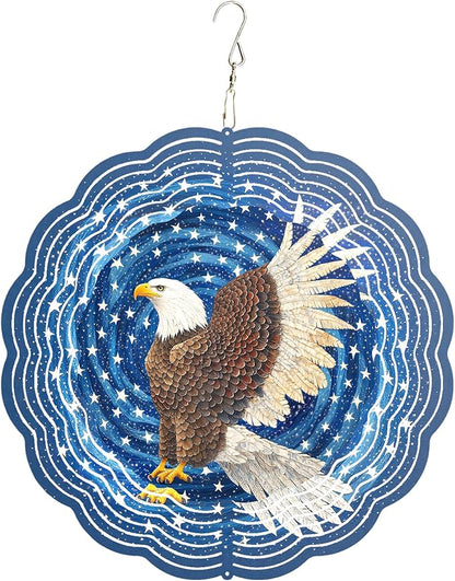 10x10 Inch Wind Spinner Outdoor Hanging Eagle Stars Swirl Metal Kinetic Spiral Ornament for Yard Garden Patio Porch Balcony Tree Window Hanging Decor Gift