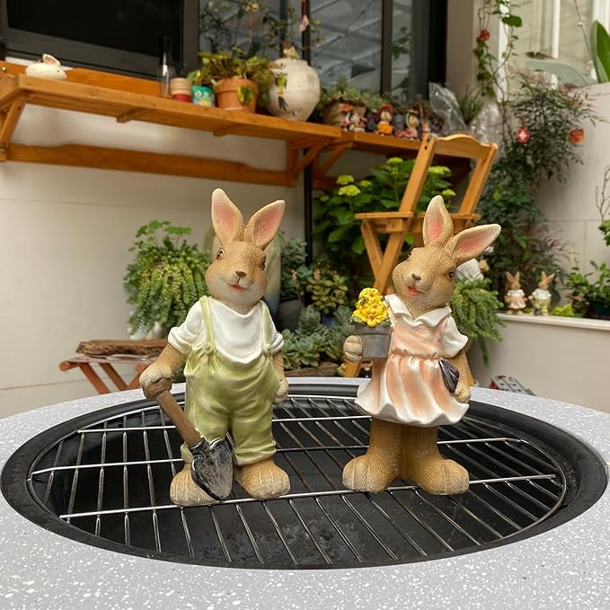 Rabbit Statues Outdoor, Bunny Garden Statue Patio Yard Deco Lucky Rabbit Outdoor Bunny Figurines and Statues Grandma Mom Women Gifts,8.1 inch (2 Pack)