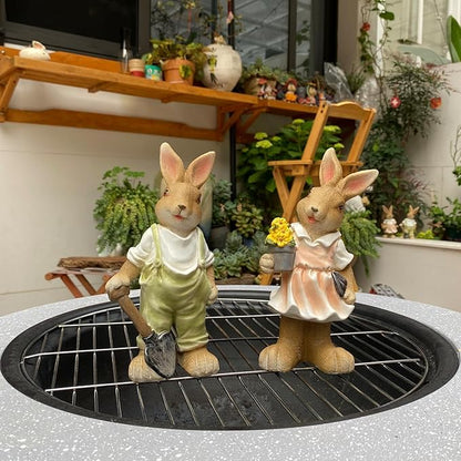 Rabbit Statues Outdoor, Bunny Garden Statue Patio Yard Deco Lucky Rabbit Outdoor Bunny Figurines and Statues Grandma Mom Women Gifts,8.1 inch (2 Pack)