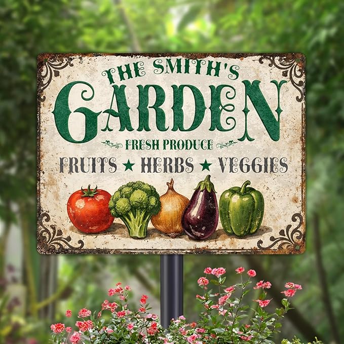 Personalized Garden Signs for Outside Custom Metal Tin Sign for Women, Retro Funny Welcome Metal Sign for Patio, Yard Rustic Home Decor Gifts for Mothers Day, Grandmas, and Gardening Lovers
