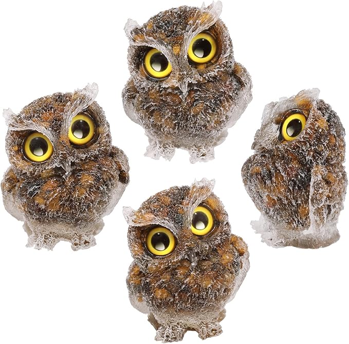 Nupuyai 3 inches Orgone Resin Crystal Chips Tumbled Stone Owl Statue, Mini Hand Carved Stone Crystal Animal Figurines for Tabletop Indoor Outdoor, Tiger's Eye