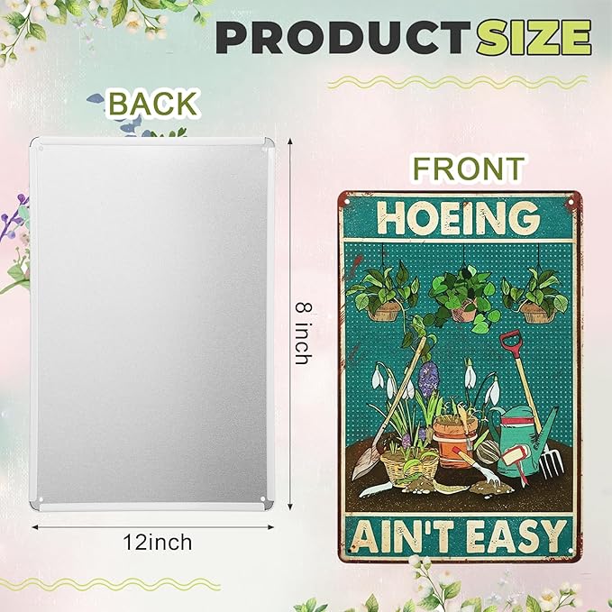 MorningRo 2 Pcs Funny Metal Tin Garden Sign 12'' x 8'' Gifts for Plant Lovers Women Grandma Mom Garden Decor Metal Tin Sign for Farmhouse Greenhouse Patio Yard Wall Decor Indoor Outdoor(Female, Home)