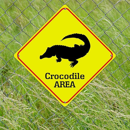 Warning Crocodile Area Metal Tin Sign Ocean Animal Caution Crossing Xing Street Sign Yellow Diamond Shape Funny Metal Sign For Indoor Outdoor Highway15x15in