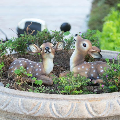 Outdoor Garden Deer Statue, Decorative Sculpture Brown Resin Fawn Sculpture, 9.45 x 6.3 x 5.1 inches Yard Lawn Decor Deep Forest Deer