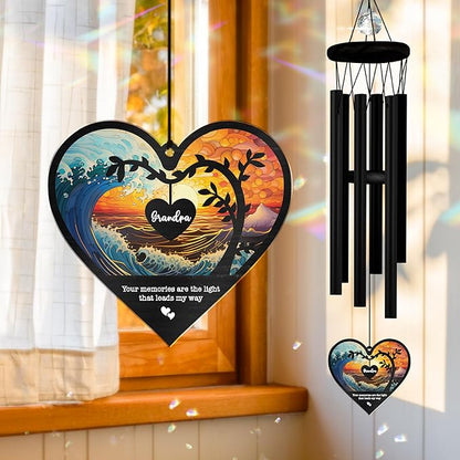 Sympathy Wind Chimes Crystal Memorial with Suncatcher Custom Ornament Gift for Loss of Loved One Mom Dad Grandma Grandpa Friend Bereavement Condolence Keepsake in Memory Window Grave Hanging Decor
