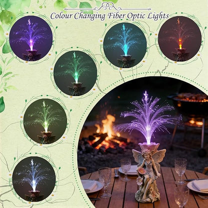 Fairy Garden Decor Statue - 17 inch Solar Flower Fairy Garden Statues With Colour Changing Fiber Optic Lights Outdoor Statues for Yard Patio Balcony, fairies Figurines Gifts for Mom Grandma Women.