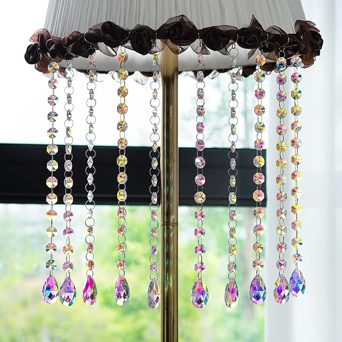KANPURA Pack of 10 Teardrop Crystals Garland,Crystal Teardrop Chandelier Replacement,Hanging Glass Crystals for Chandelier, Christmas Tree, Home Decor(AB)
