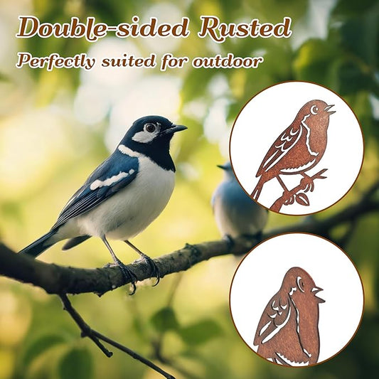 5PCS Rusty Birds Decoration, Outdoor Birds Wall Decor, Backyard Garden Decor for Outside, Rustic Yard Fence Decorations - Metal Yard Art, Birds Craft Sculptures and Statues Ornaments, Robins