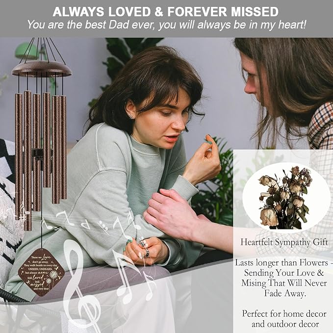 Memorial Sympathy Wind Chimes for Outside Clearance, Dragonfly Wind Chimes for Loss of Loved One Mother Father for Bereavement/Condolence/Funerary Gift Idea,32inch Bronze