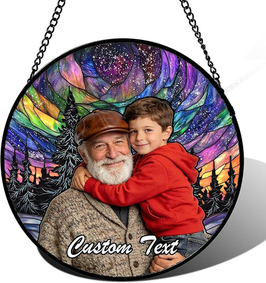 Personalized Custom Photo Faux Stained Glass Window Hanging - Customized Ornaments Memorial Gifts Suncatchers Christmas Birthday Mother's Day for Lovers Women Men Dad Mom Nana Grandma