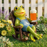 Flytime Frog Garden Decor, Outdoor Garden Statue,Frog on Rocking Chair,Suitable for Indoor and Outdoor Patios, Gardens, Flowers, and Lawns, A Whimsical Decoration(Beer)