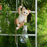 Tree Solar Light Outdoor Garden Decor Hanging Cat Figurines Animals Porch Yard Outside Decoration Kitten Statues Decorative Wall Window Fence Lighting Bulb LED