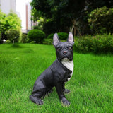 Frenchie Chic Entry Accent with Solar Lantern & Double-Sided Sign, Sitting Black French Bulldog Statue for Porch Seating, Hallway & Patio