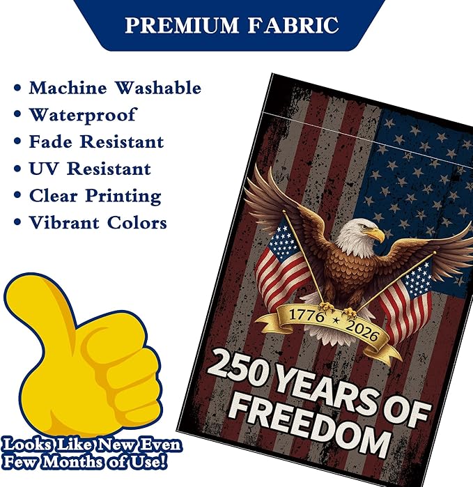 250 Years America Garden Flag, 250th Anniversary USA Banner 4th of July Patriotic Freedom Yard Sign Double-Sided Waterproof 1776-2026 Commemorative Flag 12x18 Inch