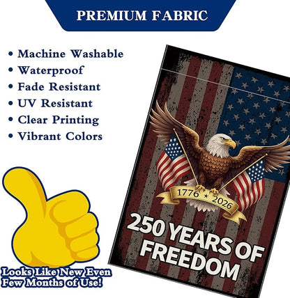 250 Years America Garden Flag, 250th Anniversary USA Banner 4th of July Patriotic Freedom Yard Sign Double-Sided Waterproof 1776-2026 Commemorative Flag 12x18 Inch