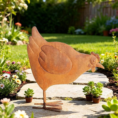 Rooster Garden Statue Decorations,Outdoor Sculpture Chicken Farm Animals Decoration,11.8" Rusty Chicken Decor for Patio Lawn Backyard Yard,Vintage Rustic Chicken Figurine Animal Ornaments