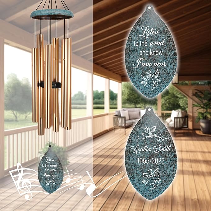 ASTARIN Personalized Name 35" Memorial Wind Chimes for Outside, Metal Sympathy Gifts for Loss of Mother Father Loved One, Bereavement Wind Chime in Memory Gift, Decor Garden Patio,Produced in USA