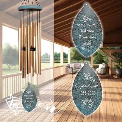ASTARIN Personalized Name 35" Memorial Wind Chimes for Outside, Metal Sympathy Gifts for Loss of Mother Father Loved One, Bereavement Wind Chime in Memory Gift, Decor Garden Patio,Produced in USA