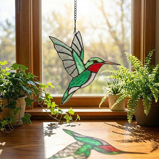 Hummingbird Suncatcher Decor,Handmade Stained Glass Window Hanging Ornament for Spring Summer Home Decor,Mother's Day Housewarming Gifts for Women Mom Birds Lovers