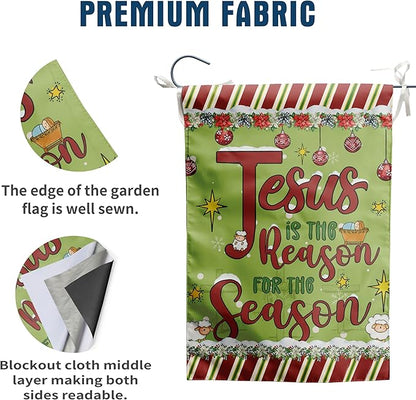 Jesus is the Reason House Flag Christian Christmas Flags 28x40 Double Sided Religious Garden Flag for Outside Large Nativity Flag Outdoor Xmas Winter Decorative Banner