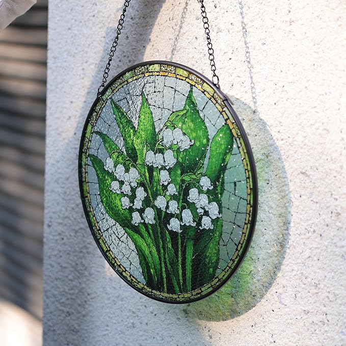 LITIVY Lily of The Valley Stained Glass Suncatcher – Mother’s Day Memorial & Remembrance Gift, Rainbow Maker Window Hanging Decor for Indoor Sunlight, Green & White Sun Catchers for Women Mom Grandma
