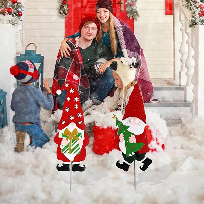 2 Pack Gnomes Decorative Garden Stakes for Christmas Decor,Outdoor Christmas Decorations for Home Yard Signs for Outdoor Decorations, Holiday New Year Spring Home Tomte Decor for Lawn Pathway Patio