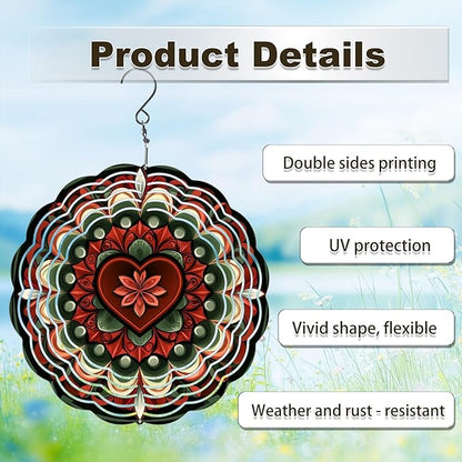 Green Mandala Wind Spinners Outdoor, Hanging Wind Spinner for Garden Decoration, 8 inch 3D Stainless Steel Metal Wind Sculpture for Indoor/Outdoor Decor