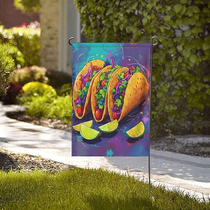 Colorful Tacos With Limes Garden Flag Double Sided Flags For Room Outside Yard Flag Outdoor Banner Wall Art Hanging 28"X40"