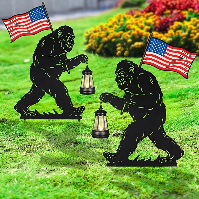 Solar Garden Stake Decorative Lantern for Outdoor, 2 Pack Metal Bigfoot Silhouette Lights for Lawn, Pathway, Patio, Yard Outdoor Decor Gifts for Women Mom and Grandma