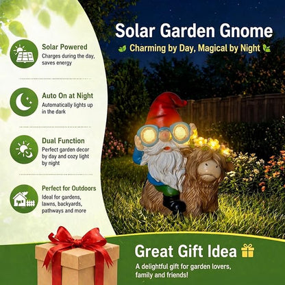 ZQQLITE Garden Gnome Statue Sitting Highland Cow Figurine with Flower Wreath, Solar LED Lights Outdoor Telescope Weatherproof Yard Art Decor for Patio Lawn, Housewarming Gifts for Women Mom