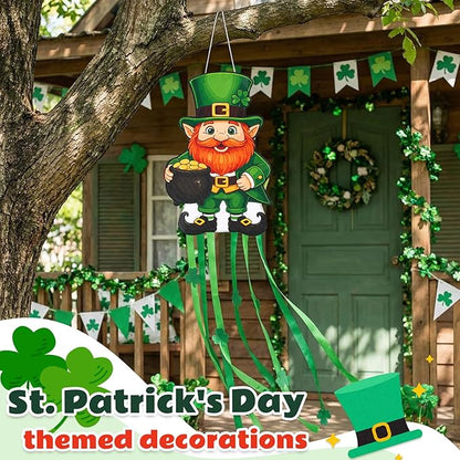 Soulchen St. Patrick's Day Leprechaun Windsock for Outside 40'' Windsocks for St. Patrick's Day Decorations Hanging Leprechaun for Farmhouse Garden Home Yard Decor
