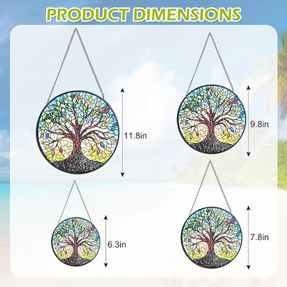 Stained Glass Window Hanging, Colorful Tree of Life Sun Catchers for Window Door Garden Kitchen Home Decor Suncatcher Decoration for Birthday Gift for Women, Men, Mom, Dad, Wife, Aunt and Nana 6.3 in