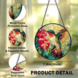 Hummingbird Suncatcher Stained Glass Window Hanging, Hummingbird Flower Sun Catchers Indoor Window Glass Wall Art Decor, Bird Wall Hanging Decor Decorations, 7.9x7.9 Inch 038-MH-BLGH